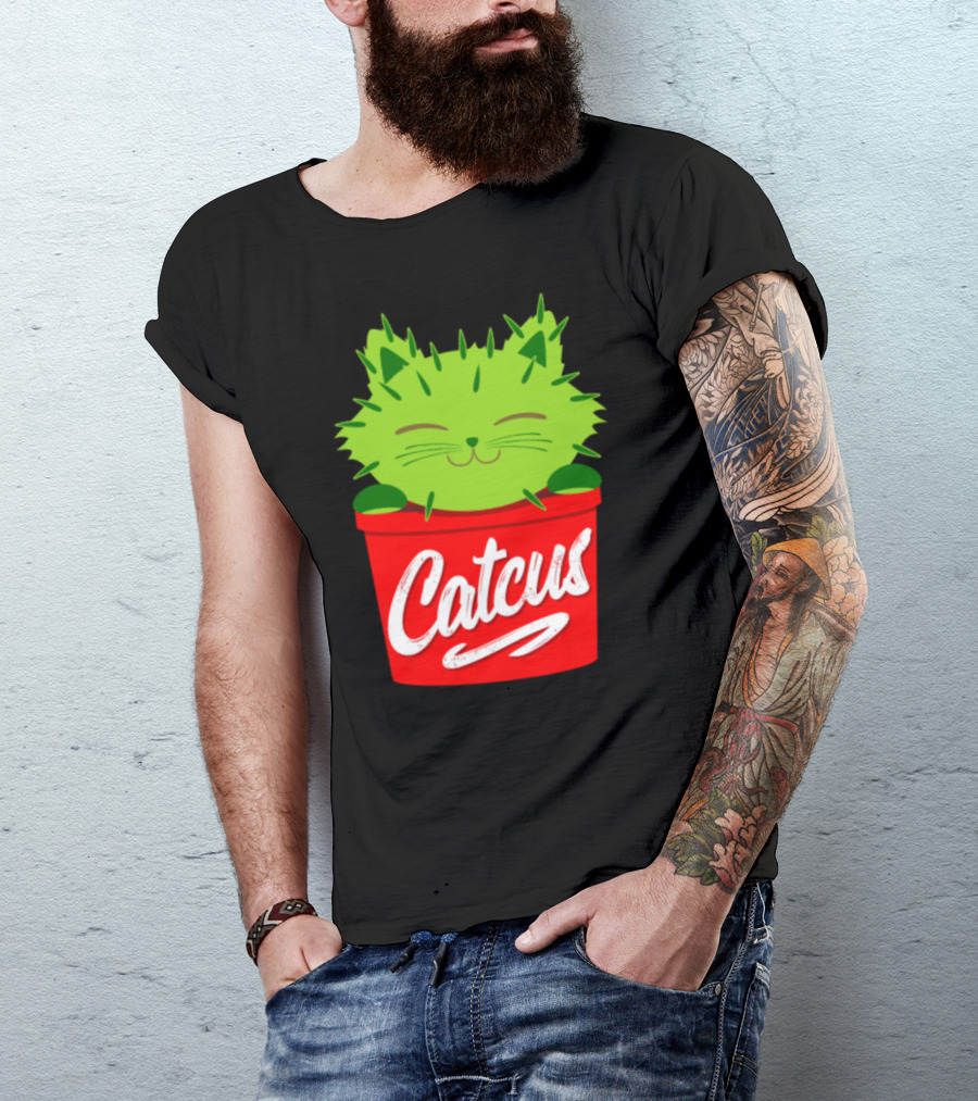 Catcus Funny Pun Cat Cactus Kitty Kitten Plant Red Pot T-Shirt