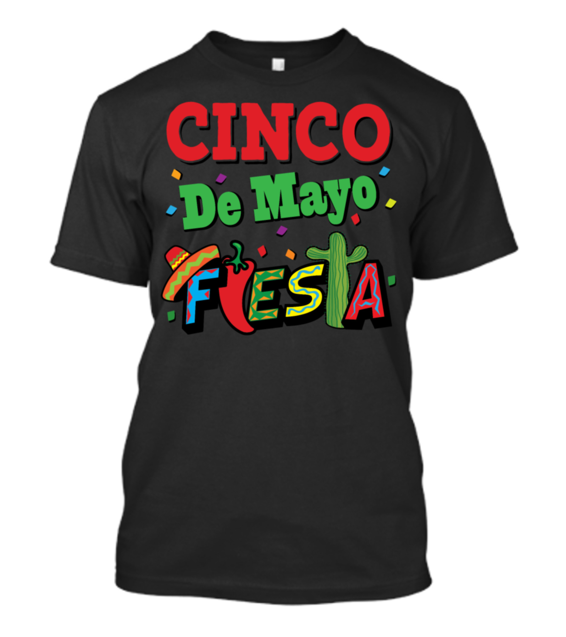 CINCO De Mayo FIESTA With Sombrero Chile Cactus Confetti T-Shirt