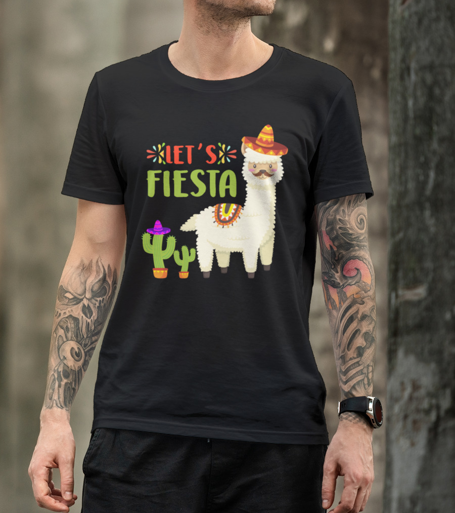 Let's Fiesta Cute Llama Mexican Cactus Sombrero Cinco De Mayo T-Shirt