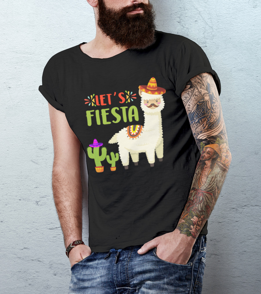 Let's Fiesta Cute Llama Mexican Cactus Sombrero Cinco De Mayo T-Shirt