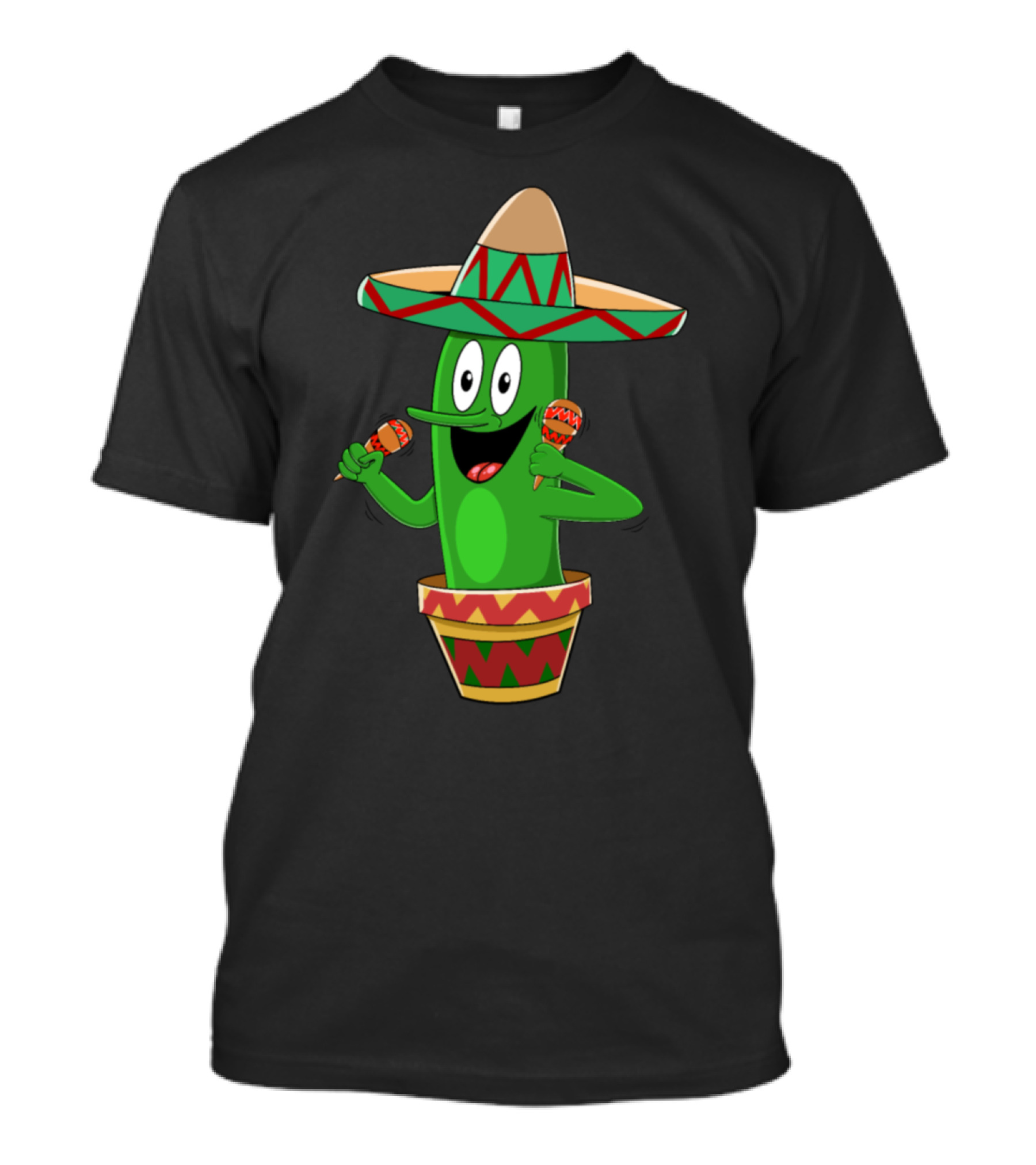 Comic Cactus Sombrero Funny Cinco De Mayo Maracas T-Shirt