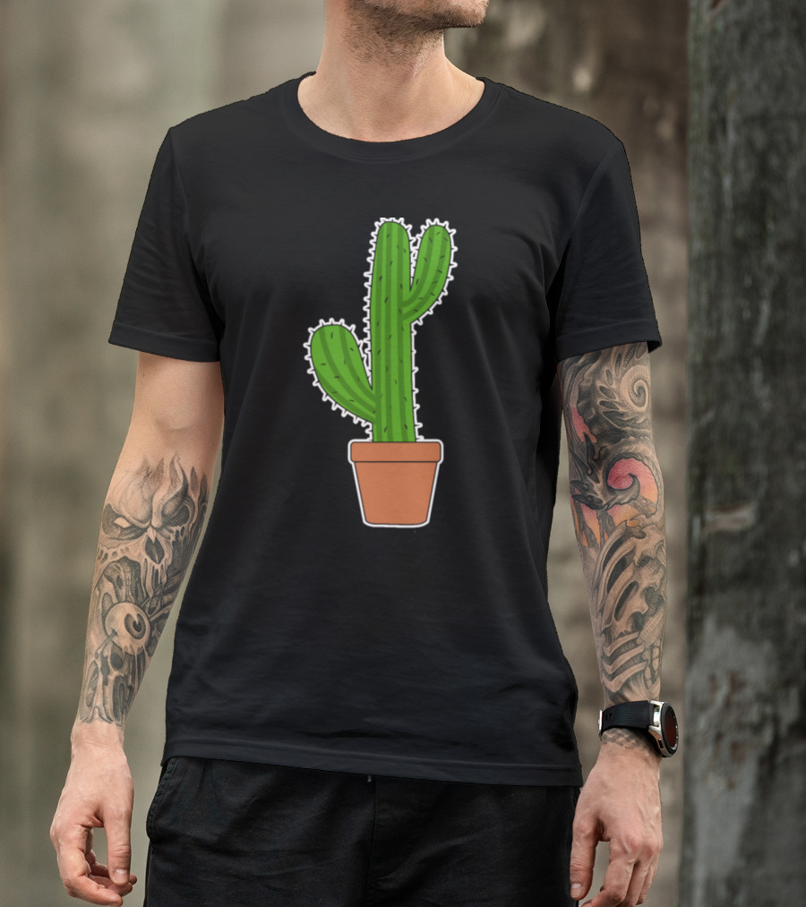 Comic Kawaii Cactus Desert Plant In Pot T-Shirt