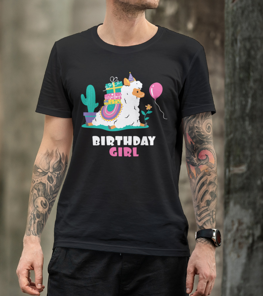 Birthday Girl Cool Cute Alpaca Llama Cactus Balloon T-Shirt