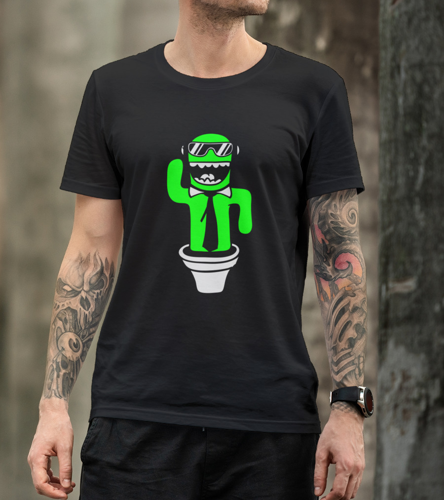 Cool Sunglasses Suit Tie Music Party DJ Club Cactus Character T-Shirt