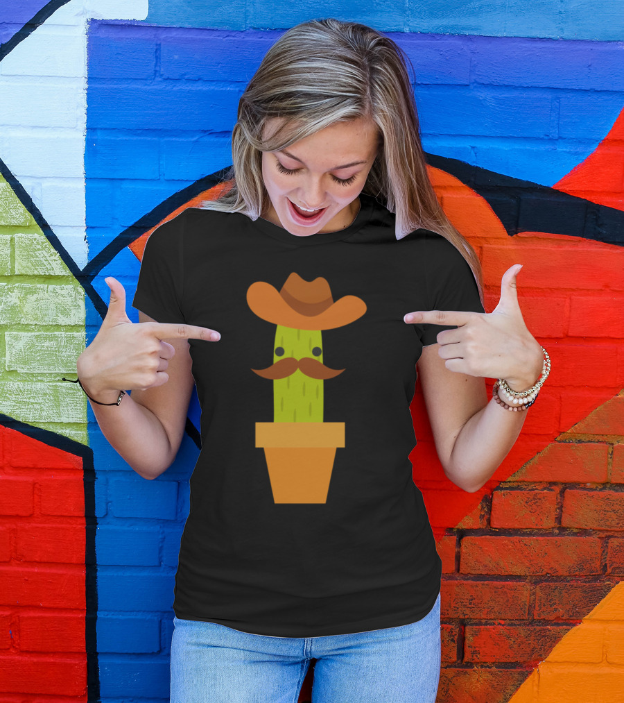 Cowboy Cactus Cute Funny Cacti With Hat And Mustache T-Shirt