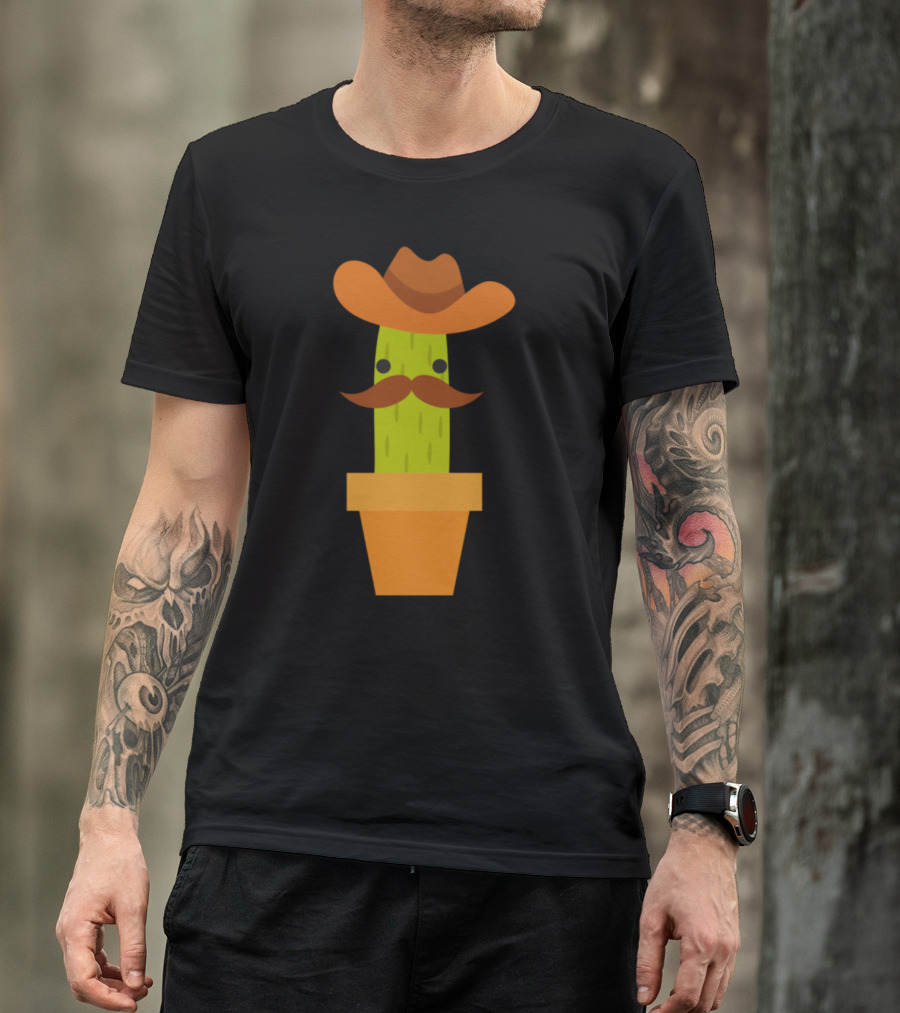Cowboy Cactus Cute Funny Cacti With Hat And Mustache T-Shirt