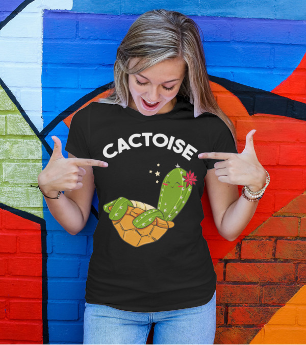 Cactoise Cute And Funny Cactus Tortoise With Flower And Stars T-Shirt