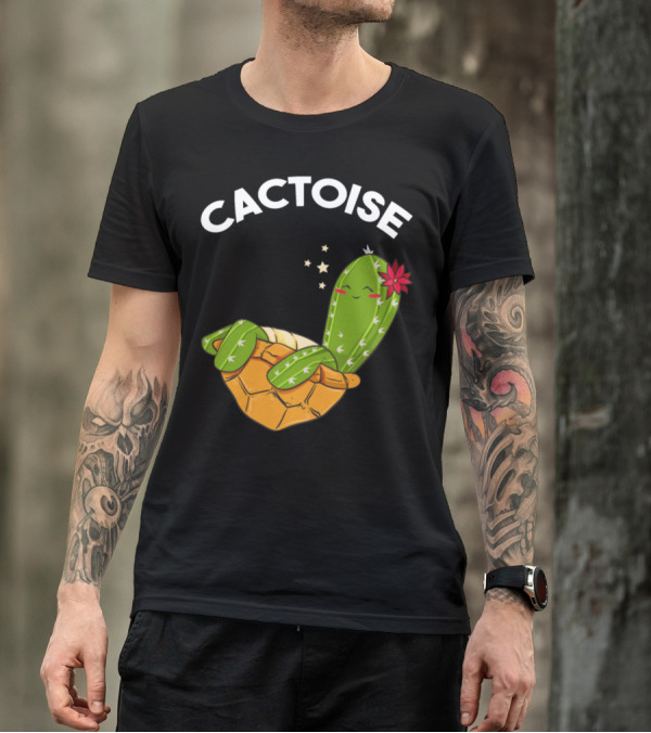 Cactoise Cute And Funny Cactus Tortoise With Flower And Stars T-Shirt