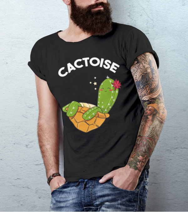 Cactoise Cute And Funny Cactus Tortoise With Flower And Stars T-Shirt