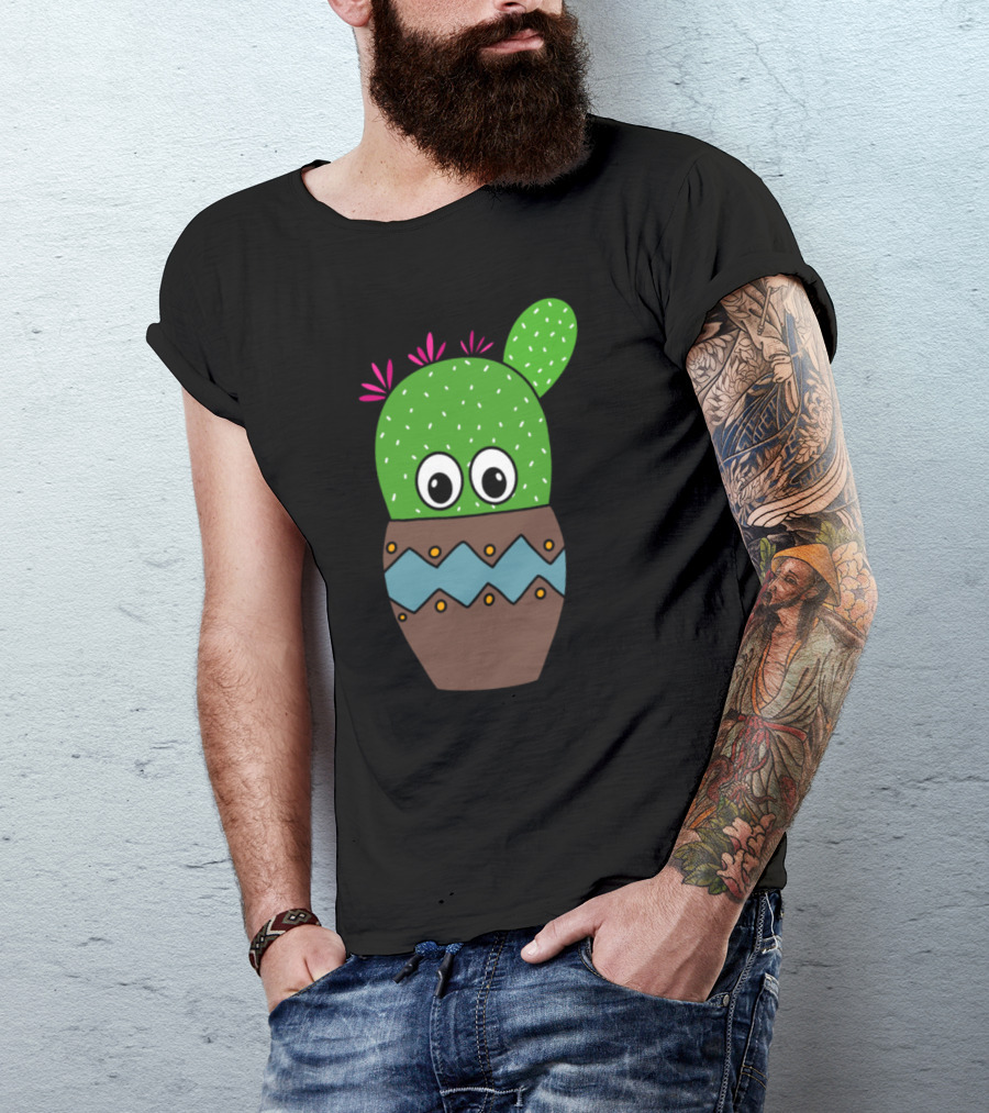 Cute Beavers Tail Cactus With Eyes In Earthen Pot T-Shirt