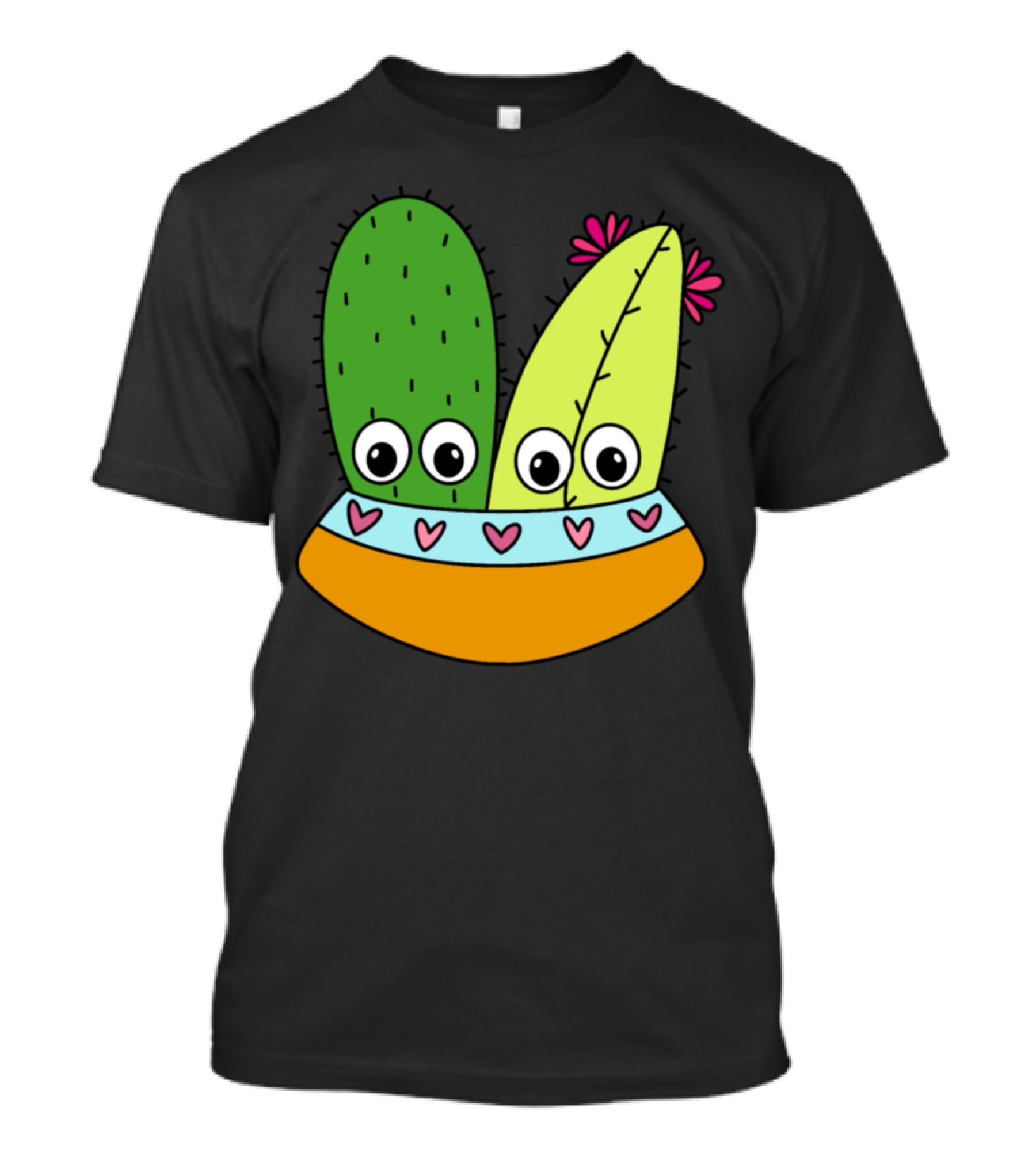 Cute Bowl Holding Cute Cacti Arrangement With Hearts And Flowers T-Shirt