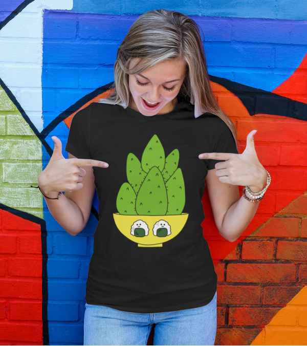 Cute Cacti Bunch With Happy Onigiri Bowl T-Shirt