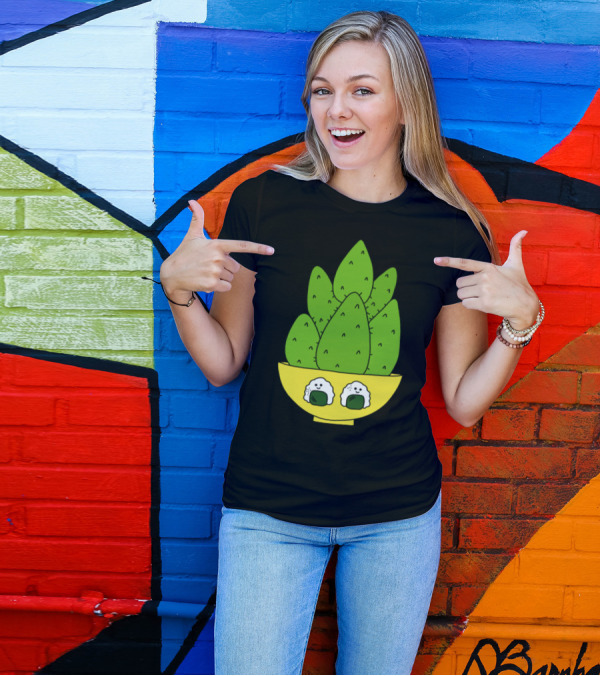 Cute Cacti Bunch With Happy Onigiri Bowl T-Shirt