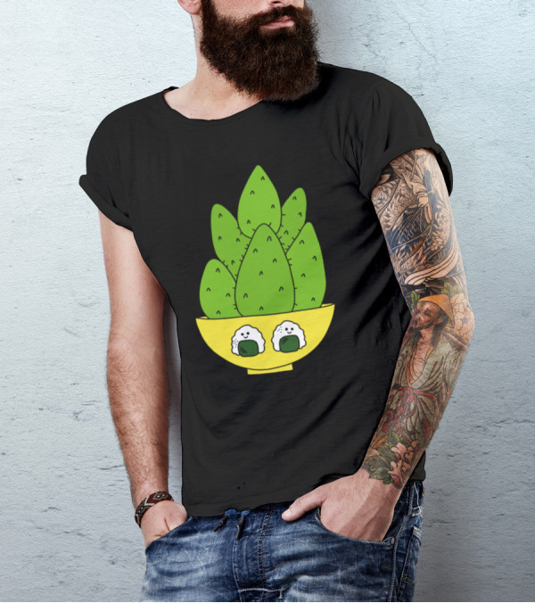 Cute Cacti Bunch With Happy Onigiri Bowl T-Shirt