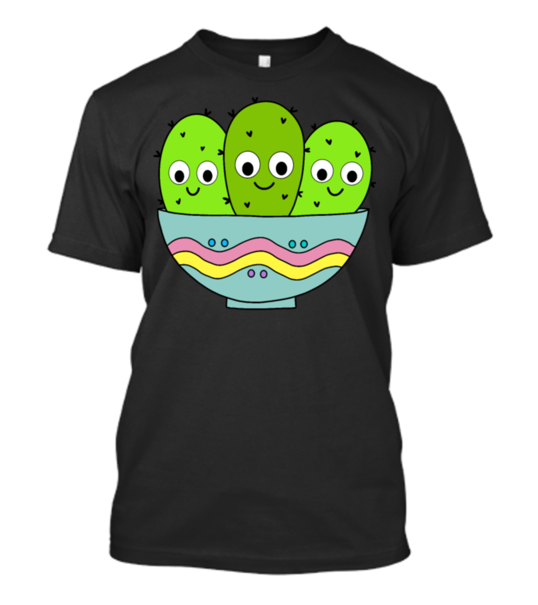 Cute Cacti Trio In Decorative Pastel Bowl T-Shirt