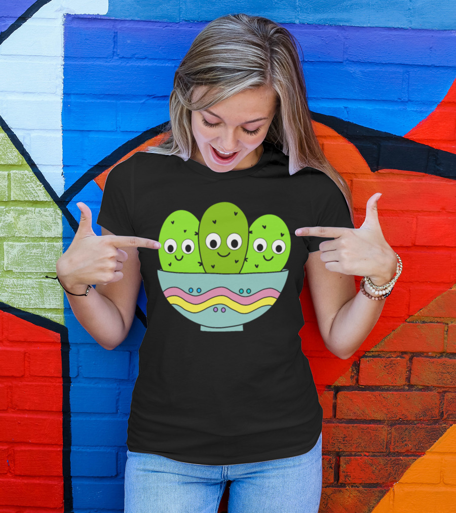 Cute Cacti Trio In Decorative Pastel Bowl T-Shirt