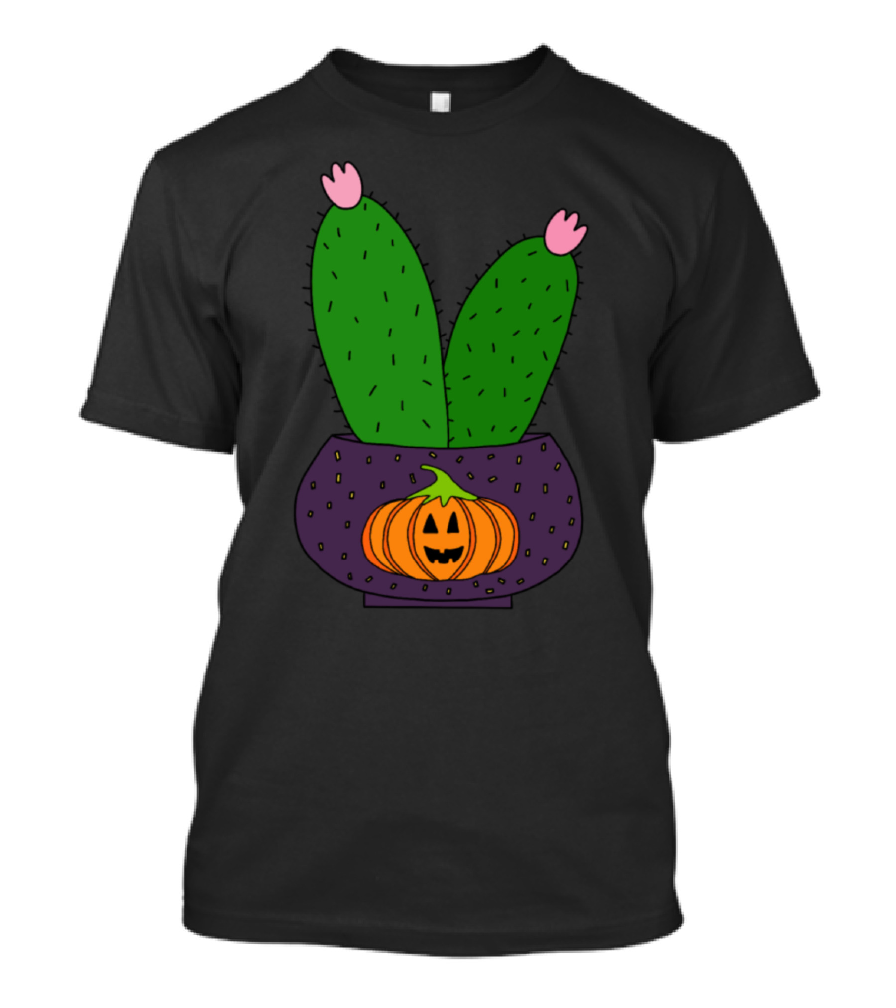 Cute Halloween Pumpkin Pot With Blossom Cacti T-Shirt