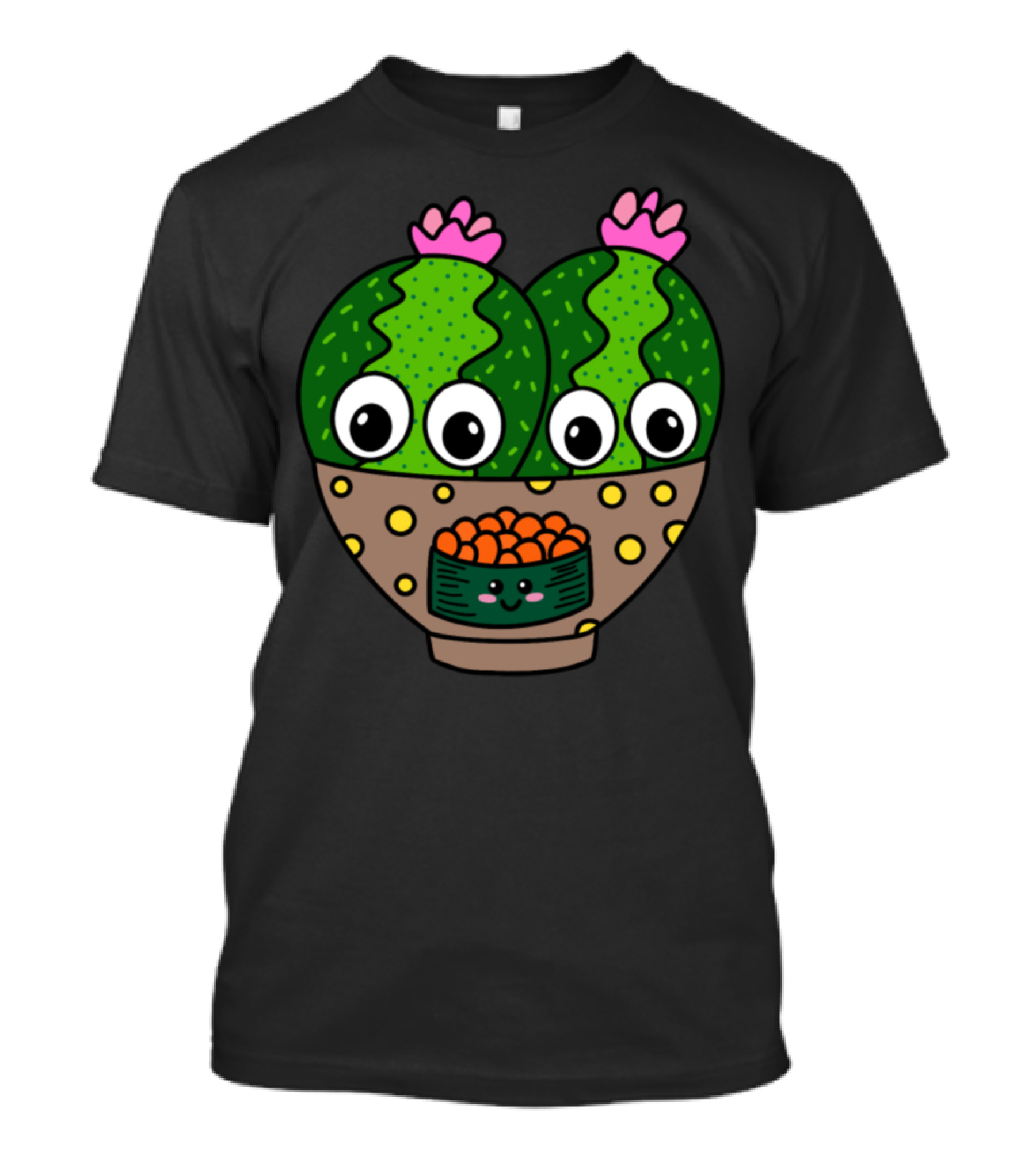 Twin Cacti With Happy Fish Egg Sushi Bowl Faces T-Shirt