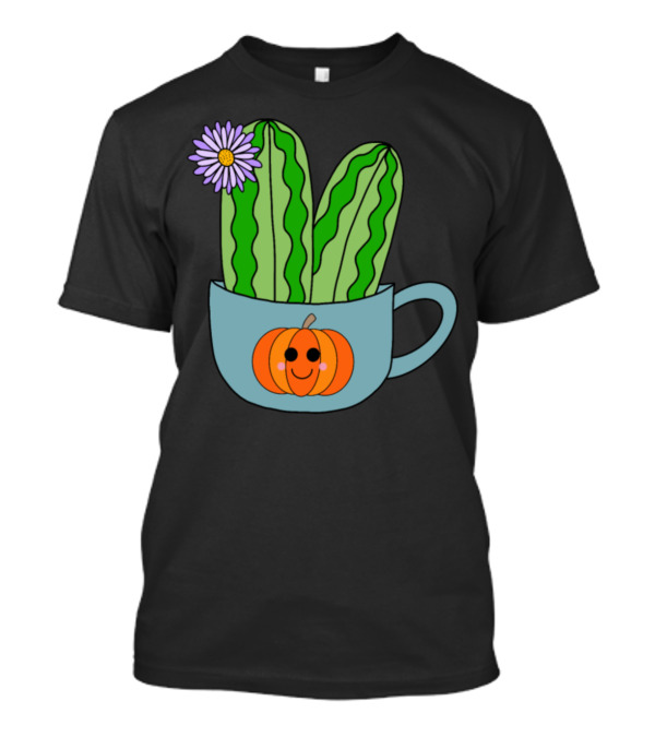 Cute Cacti With A Pretty Flower In Smiling Pumpkin Cup T-Shirt