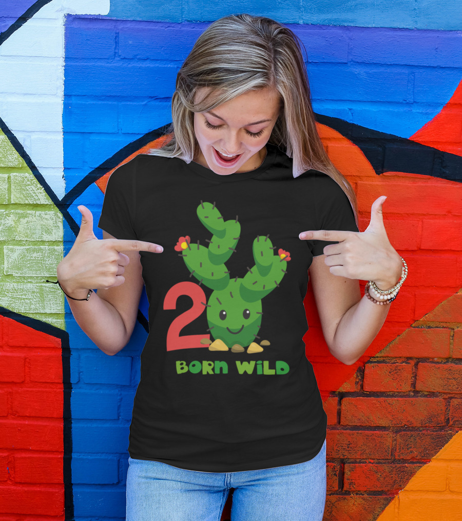 2nd Birthday Cute Cactus Born Wild T-Shirt