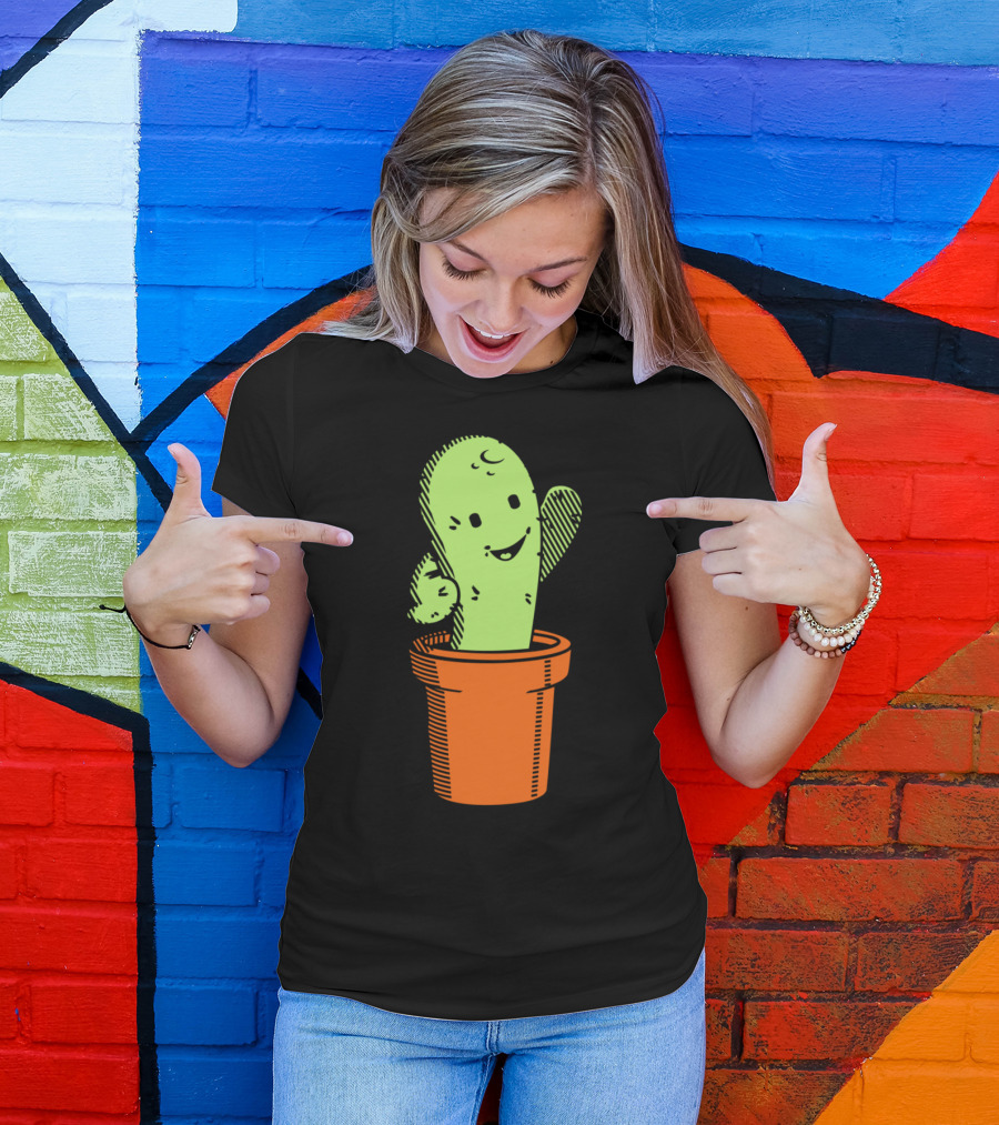 Happy Smiling Cactus In Orange Pot T-Shirt
