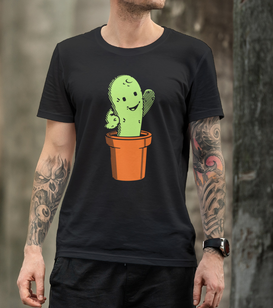 Happy Smiling Cactus In Orange Pot T-Shirt