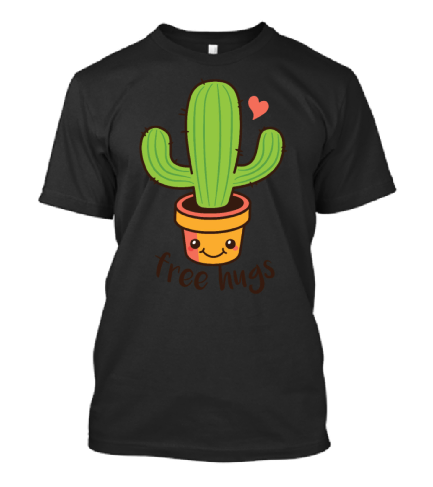 Cute Cactus Cartoon Free Hugs Happy Heart Planter T-Shirt