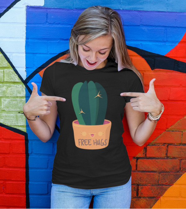 Free Hugs Cute Cactus In Smiling Pot T-Shirt