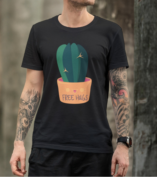 Free Hugs Cute Cactus In Smiling Pot T-Shirt
