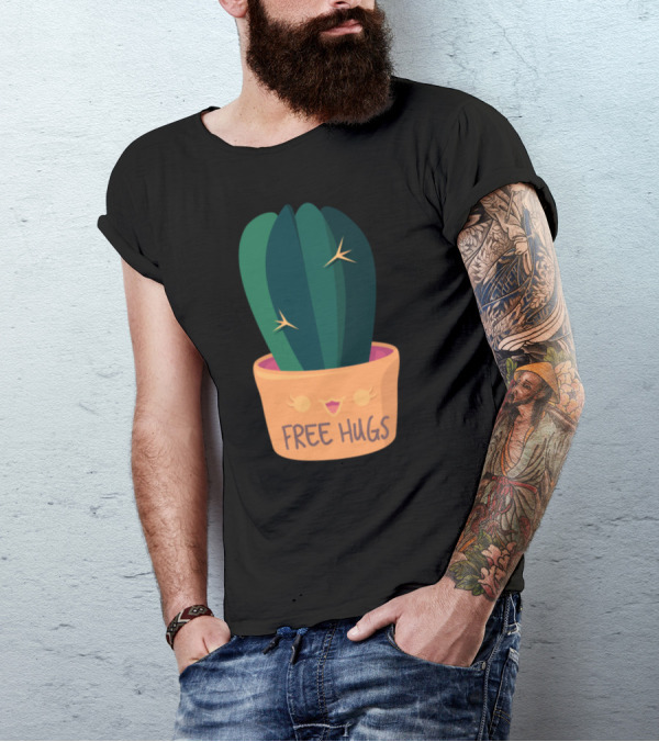 Free Hugs Cute Cactus In Smiling Pot T-Shirt