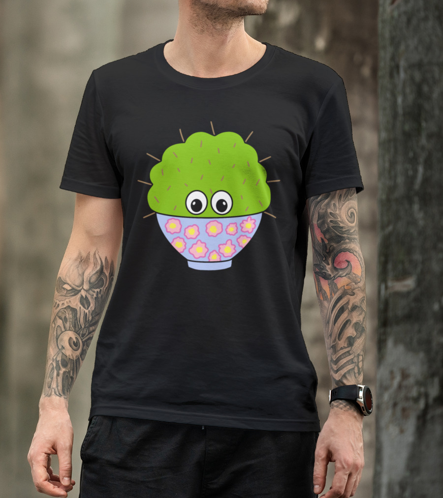 Cute Cactus With Eyes In Floral Patterned Pot T-Shirt