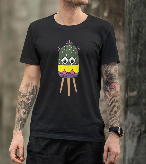 Cute Cactus With Big Eyes In Colorful Planter T-Shirt