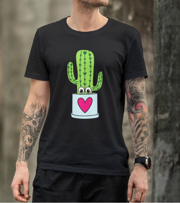 Cute Cactus With Heart Eyes In Love Pot T-Shirt
