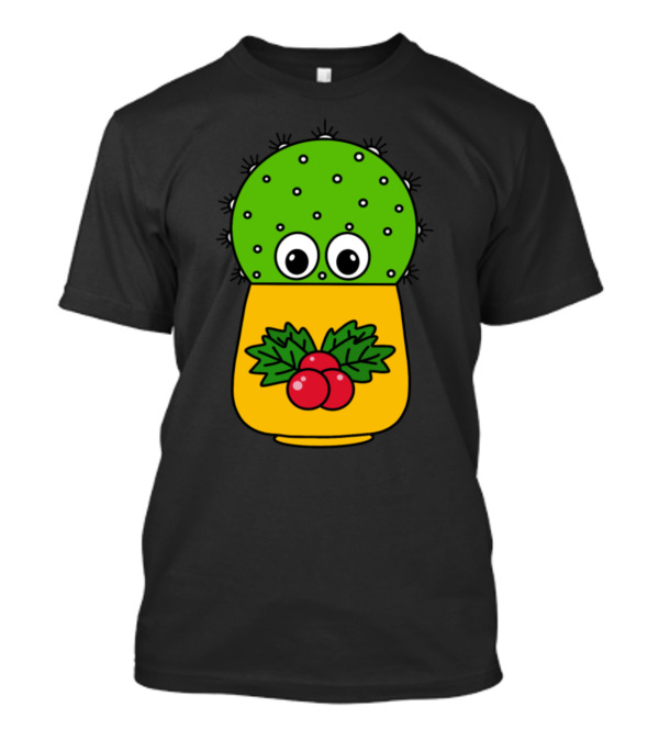 Cute Cactus With Holly In Christmas Pot T-Shirt