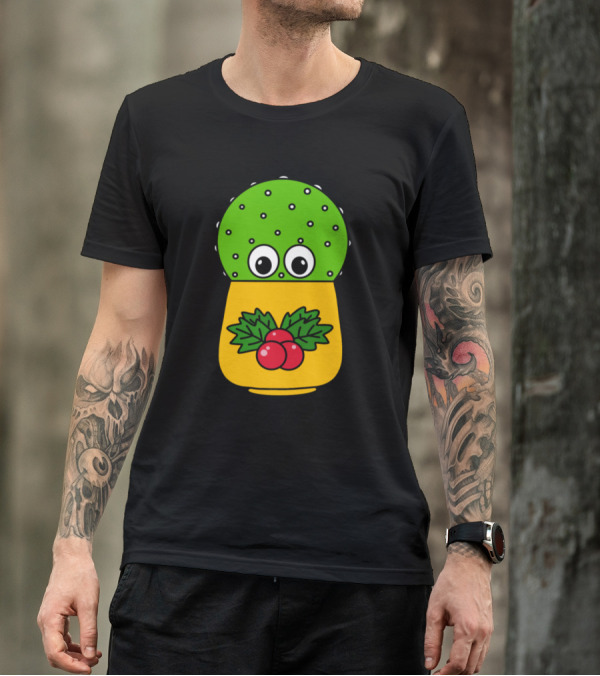 Cute Cactus With Holly In Christmas Pot T-Shirt