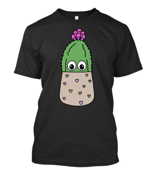 Cute Cactus With Big Eyes In Dainty Heart Patterned Pot T-Shirt