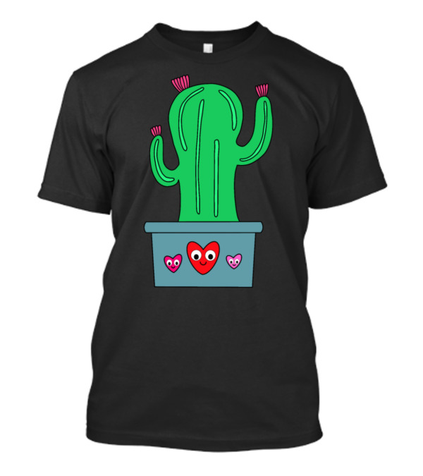 Cute Smiling Cactus With Colorful Hearts In Pot T-Shirt