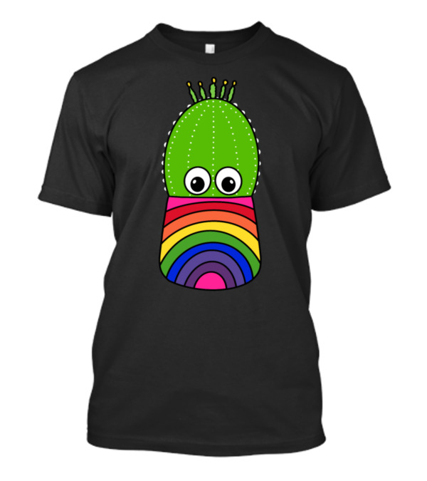 Cute Cactus In Rainbow Pot With Big Eyes T-Shirt
