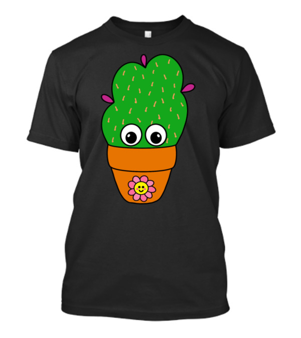 Cute Cactus With Big Eyes And Smiling Flower In Terra Cotta Pot T-Shirt