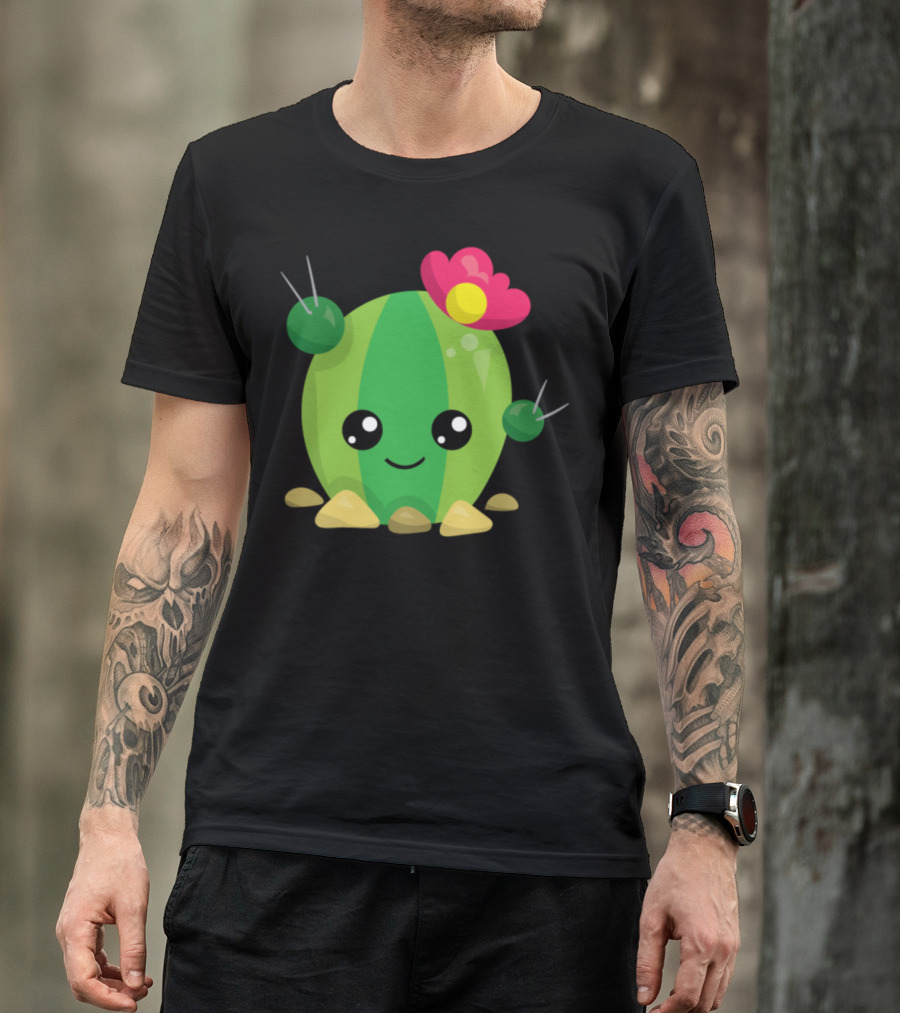 Cute Kawaii Cactus Succulent With Flower Face T-Shirt