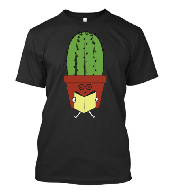 Cute Cactus Reading Books Funny Book Lover Character With Glasses T-Shirt