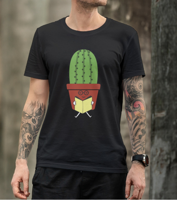 Cute Cactus Reading Books Funny Book Lover Character With Glasses T-Shirt