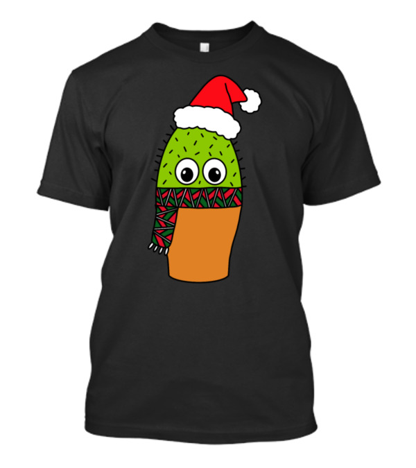 Cute Cactus With Santa Hat And Festive Christmas Scarf T-Shirt