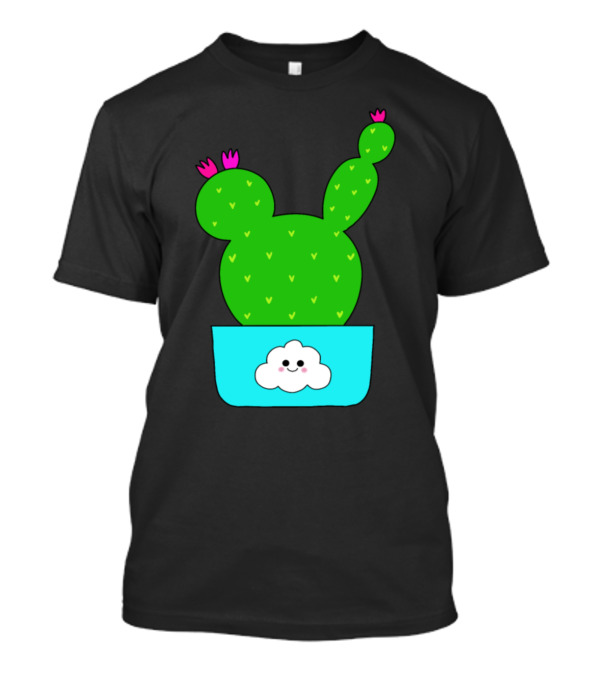 Cute Cactus With Flowers In Happy Cloud Pot T-Shirt