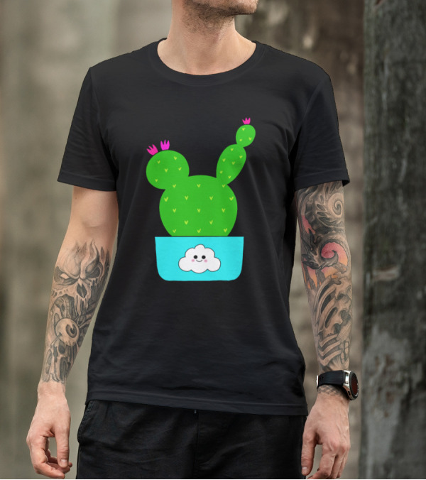 Cute Cactus With Flowers In Happy Cloud Pot T-Shirt