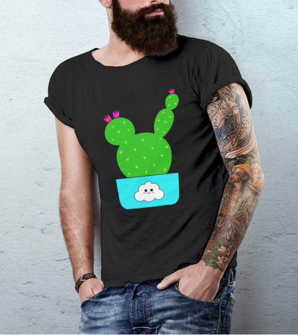 Cute Cactus With Flowers In Happy Cloud Pot T-Shirt