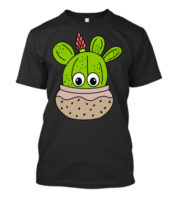 Cute Green Cactus With Pink Flower In Speckled Jar Planter T-Shirt