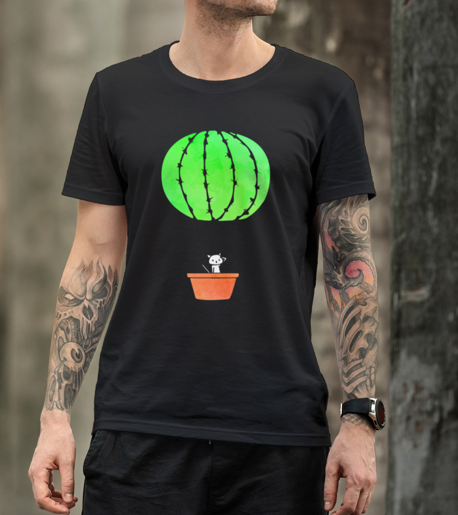 Cute Catcus Balloon With Cat In Cactus Ball Floating Basket T-Shirt