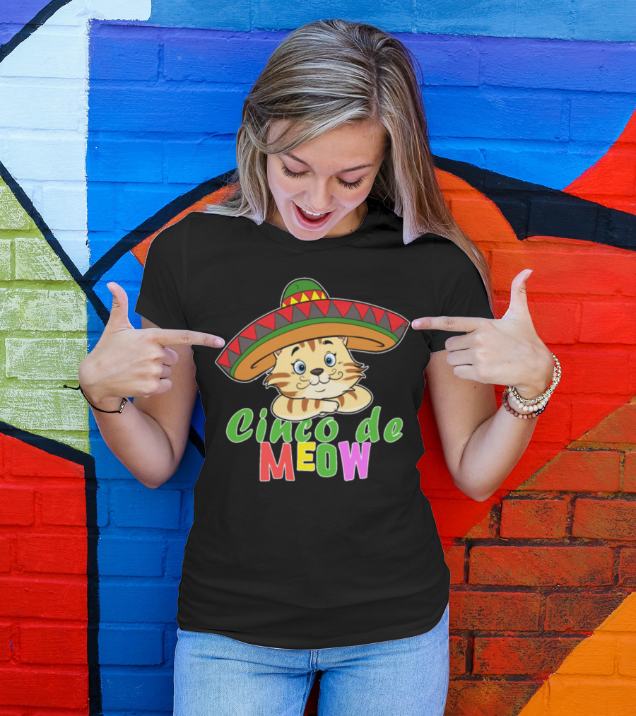 Cinco De Meow Cute Mexican Cat With Sombrero T-Shirt