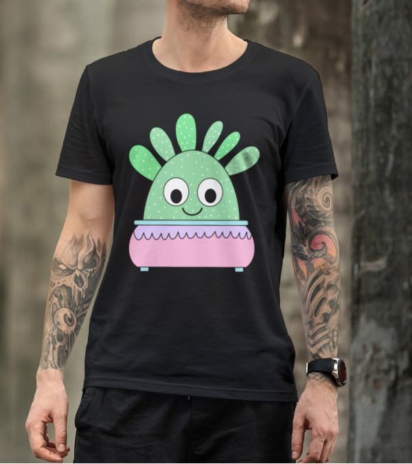 Cheerful Cute Curious Cactus In Adorable Pastel Pot T-Shirt